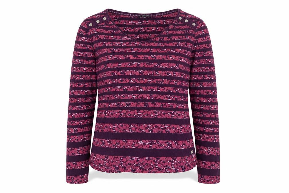 Maine New England Women's Purple Striped Long Sleeve Cotton T-Shirt Size 14