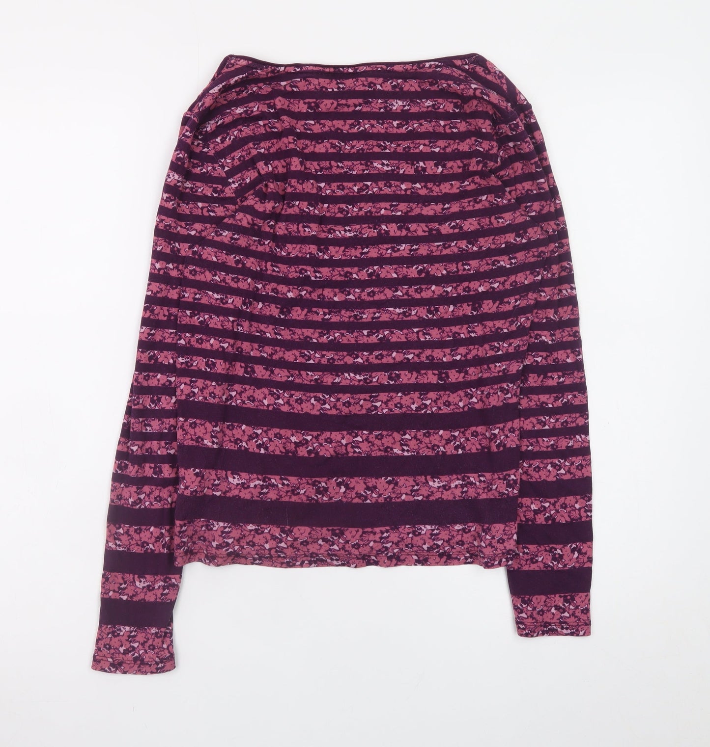 Maine New England Women's Purple Striped Long Sleeve Cotton T-Shirt Size 14