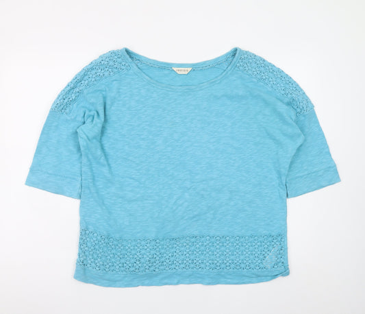 Marks and Spencer Women Blue Crochet Trim Cotton T-Shirt UK 16