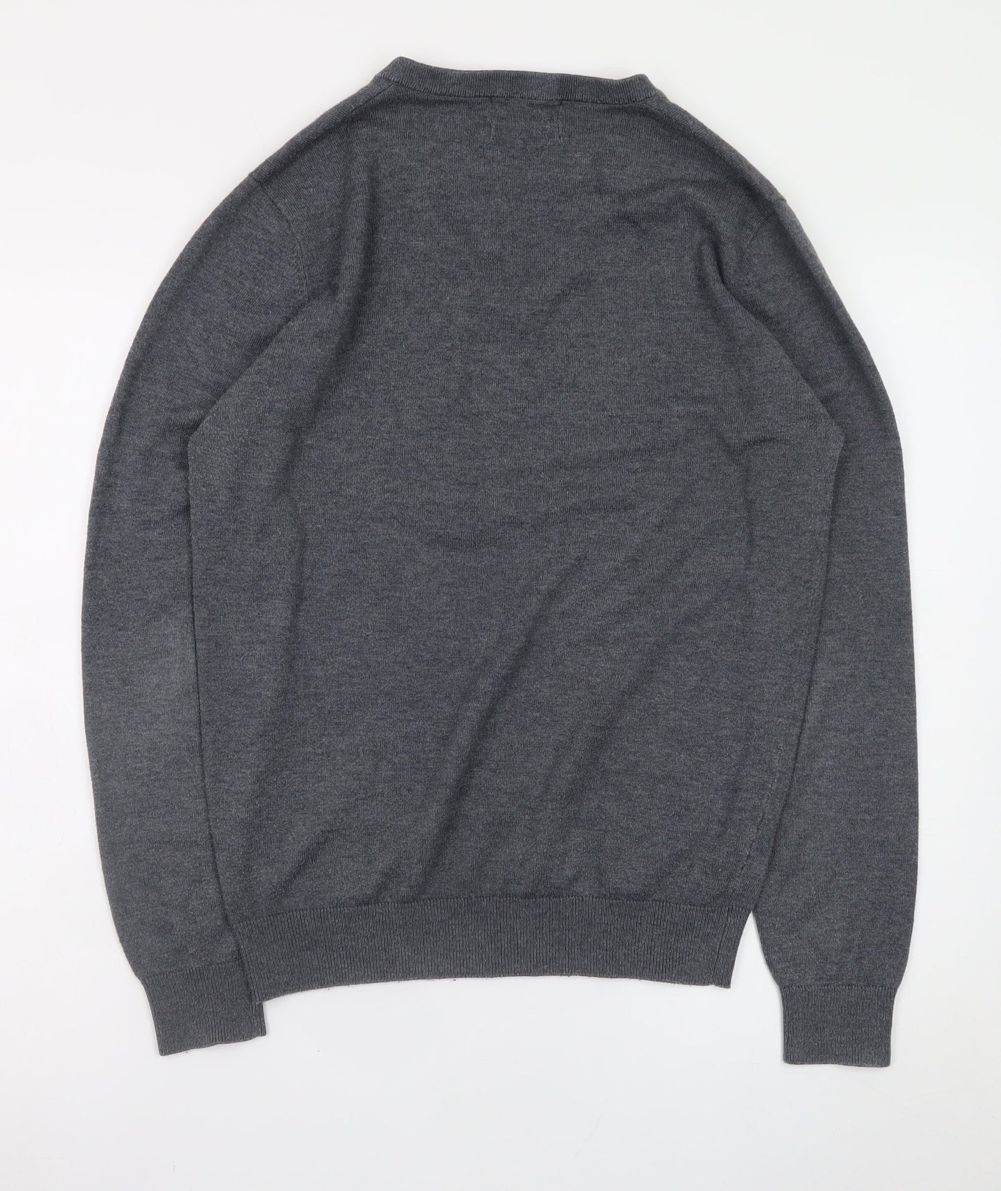 Fred Perry Men's Grey Wool V-Neck Jumper Size M Classic Knitwear