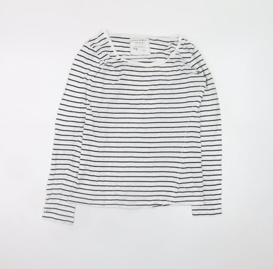ICHI Women’s White Black Striped Long Sleeve Cotton T-Shirt L