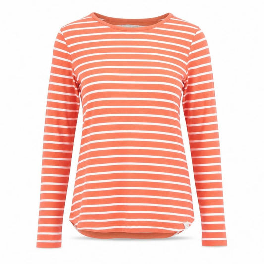 Fat Face Women's Orange Striped Long Sleeve Cotton T-Shirt UK 8