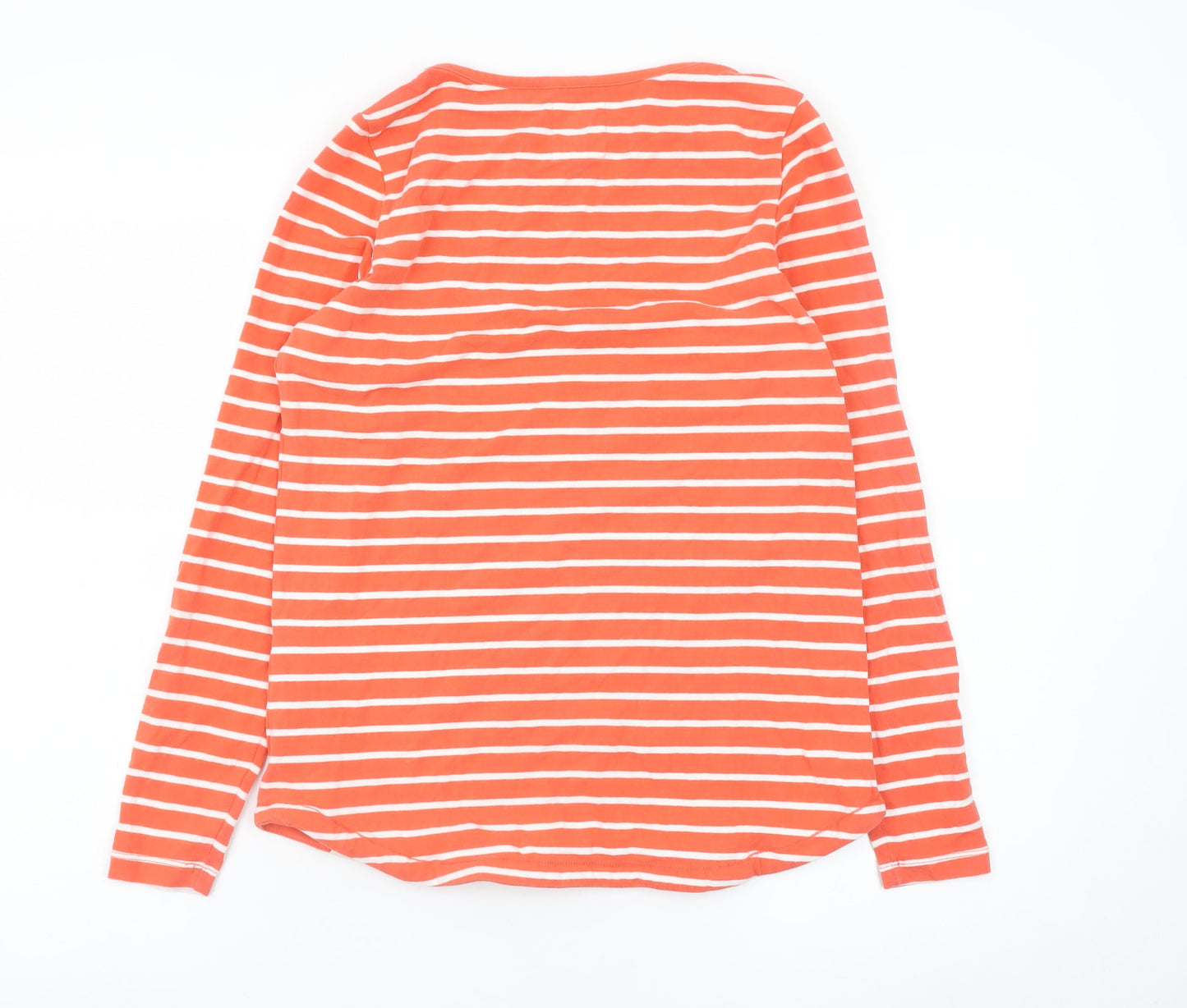 Fat Face Women's Orange Striped Long Sleeve Cotton T-Shirt UK 8