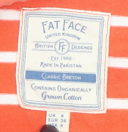Fat Face Women's Orange Striped Long Sleeve Cotton T-Shirt UK 8