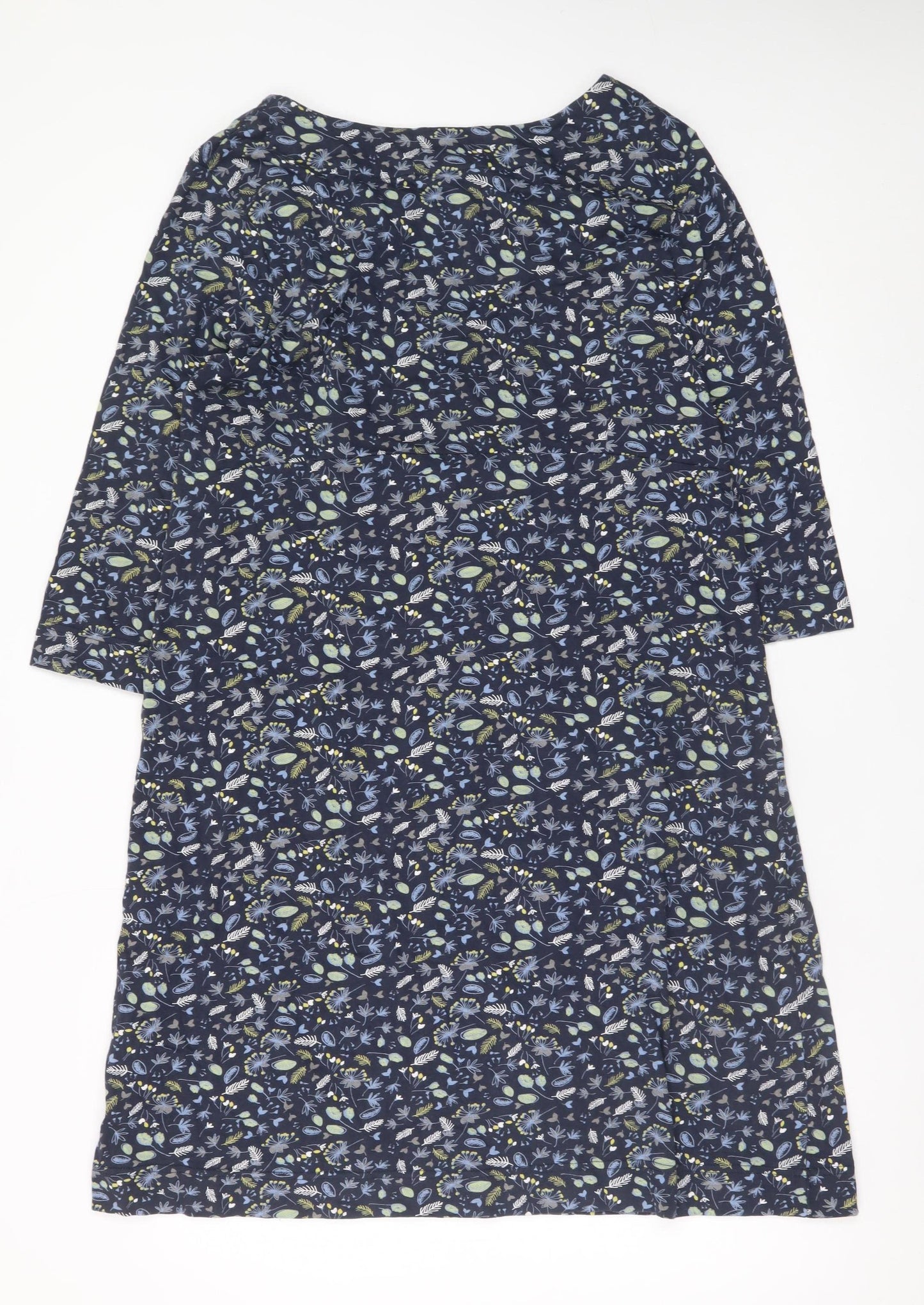 Weird Fish Women Blue Floral Shift Dress Size 16 Cotton 3/4 Sleeve