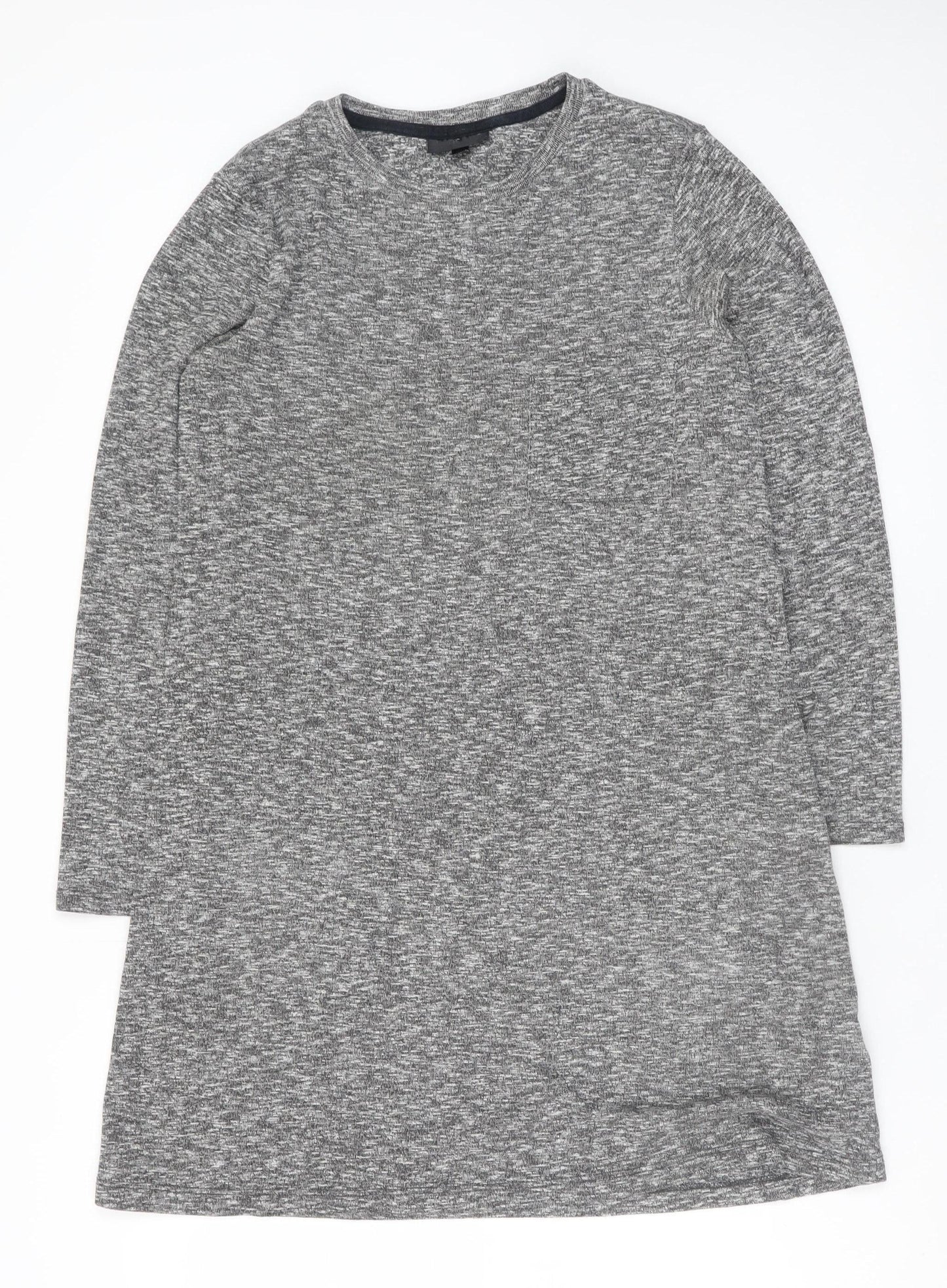 Topshop Women Grey Size 8 Long Sleeve Shift Jersey Dress
