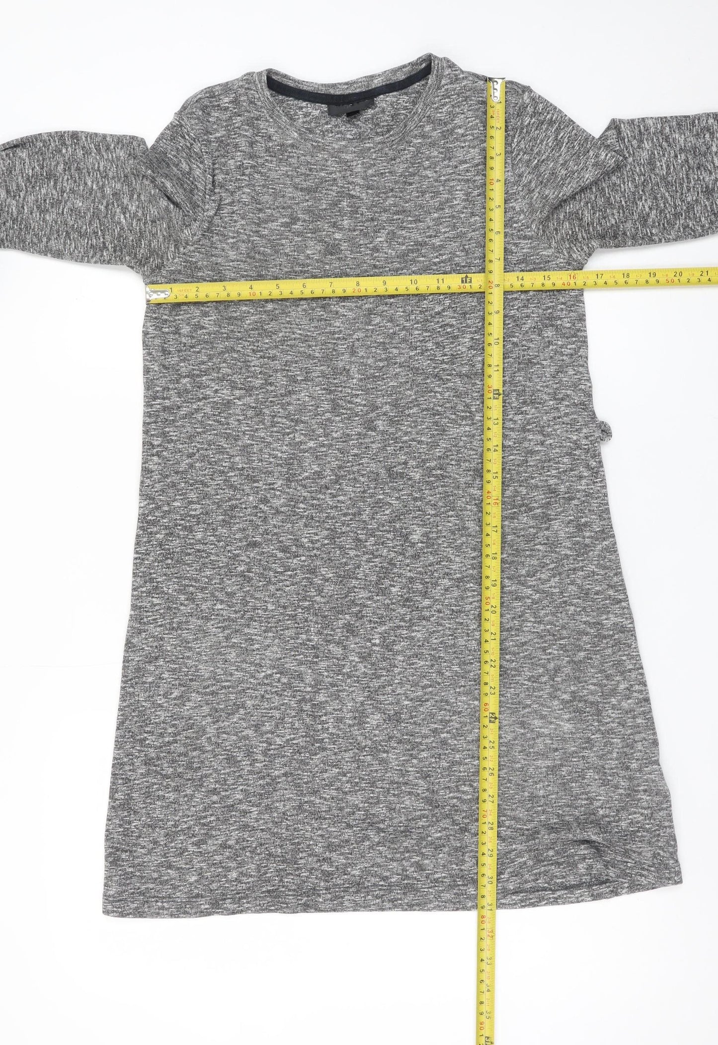 Topshop Women Grey Size 8 Long Sleeve Shift Jersey Dress