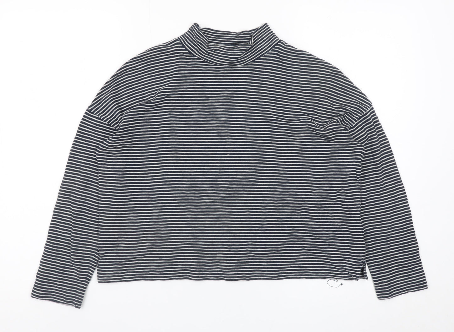 Whistles Women’s Black Striped Mock Neck Long Sleeve Cotton Top XS