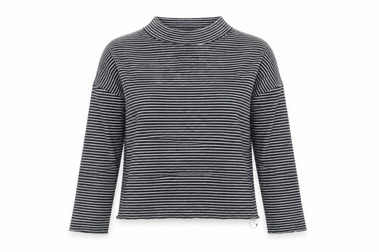 Whistles Women’s Black Striped Mock Neck Long Sleeve Cotton Top XS