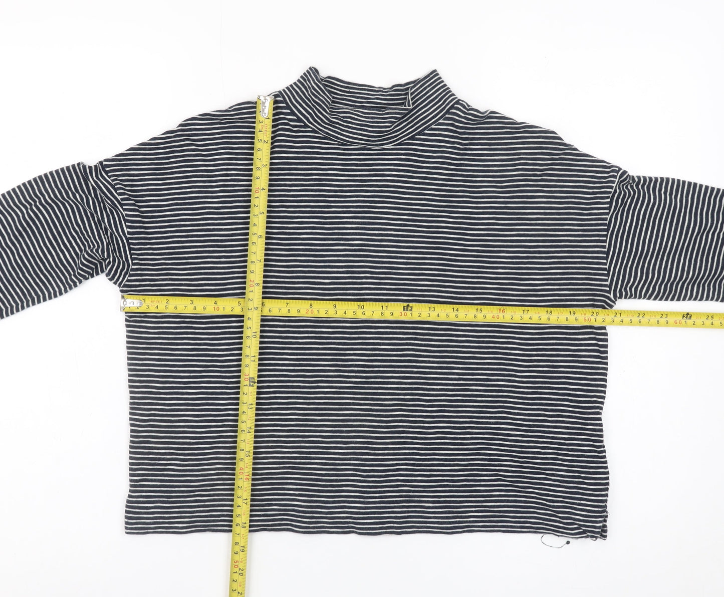 Whistles Women’s Black Striped Mock Neck Long Sleeve Cotton Top XS