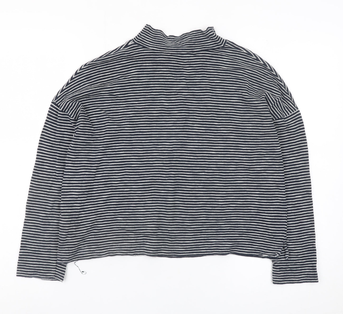 Whistles Women’s Black Striped Mock Neck Long Sleeve Cotton Top XS