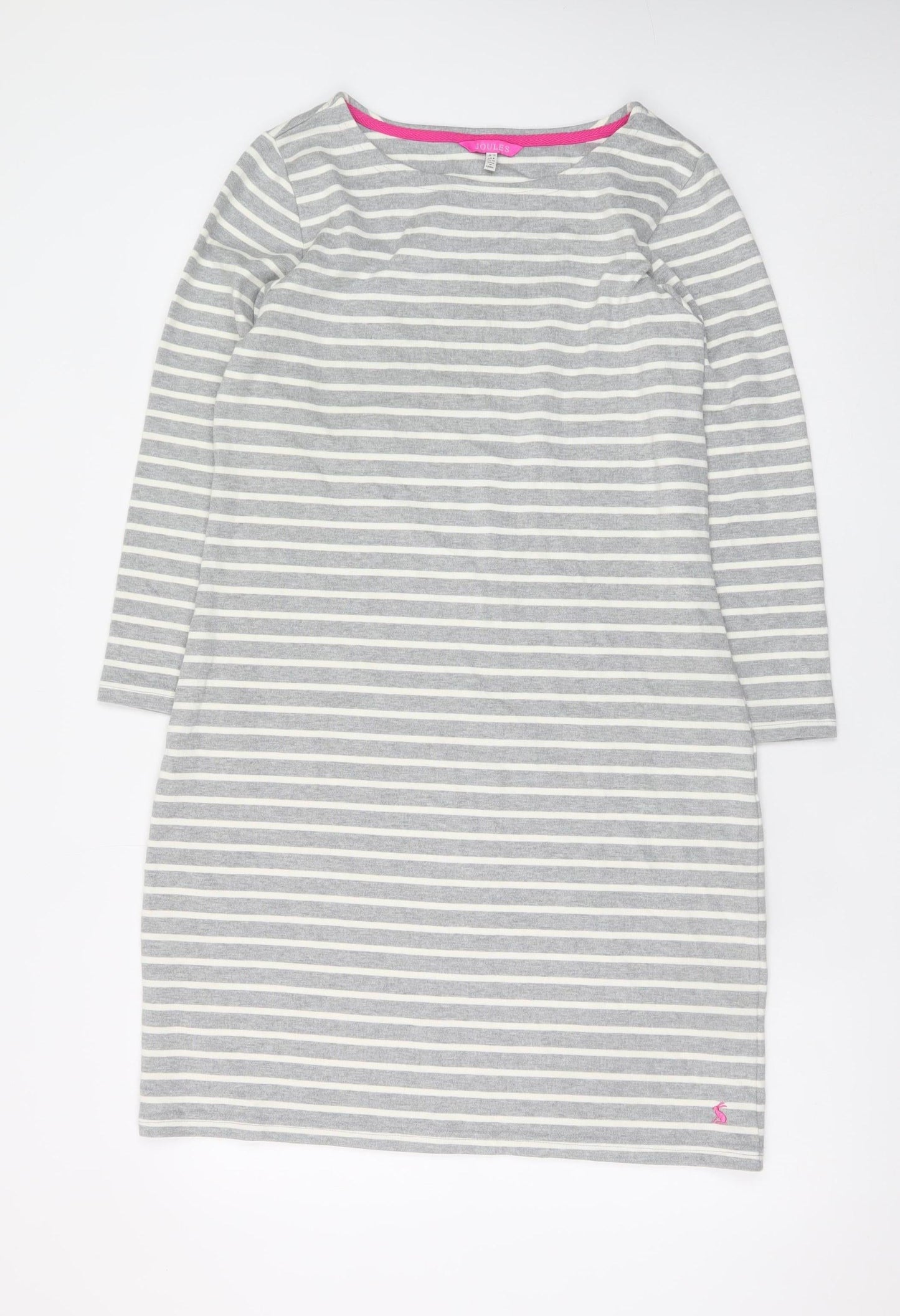 Joules Women Grey Striped Cotton Shift Dress Size 12