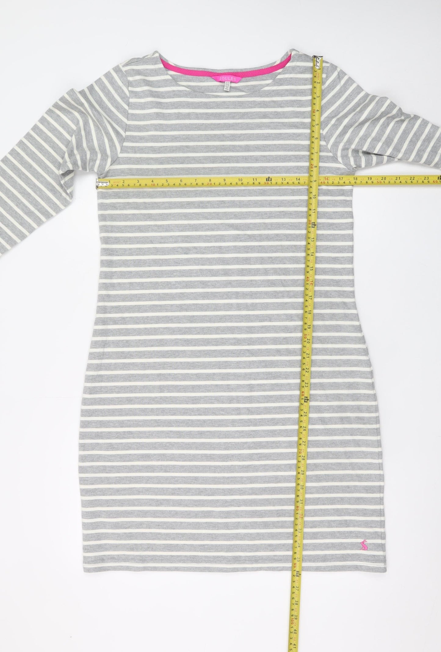 Joules Women Grey Striped Cotton Shift Dress Size 12