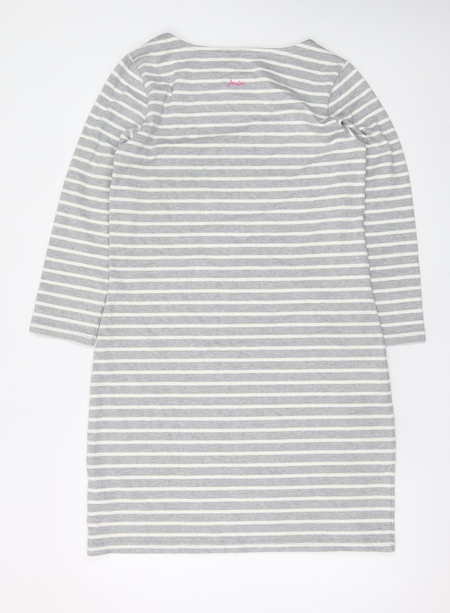 Joules Women Grey Striped Cotton Shift Dress Size 12