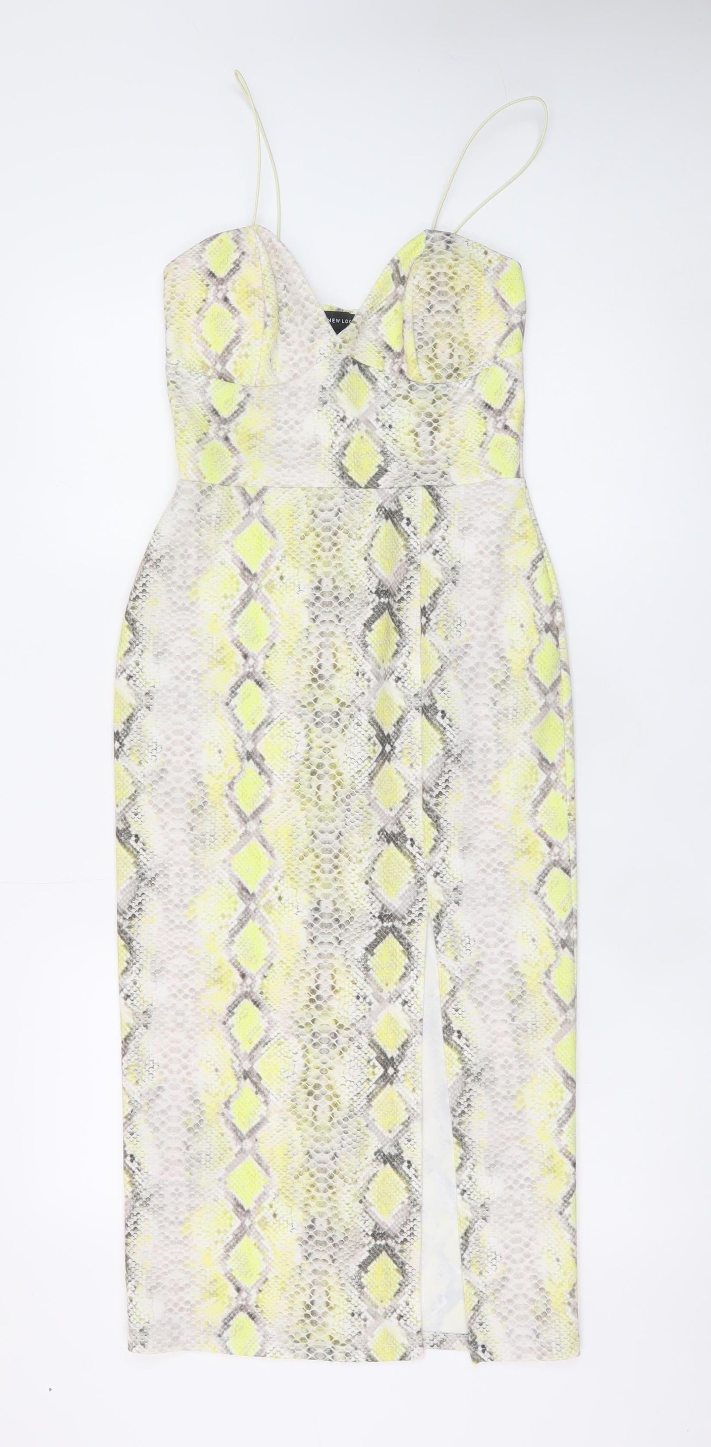 New Look Womens Yellow Snake Print Bodycon Midi Dress Size 10