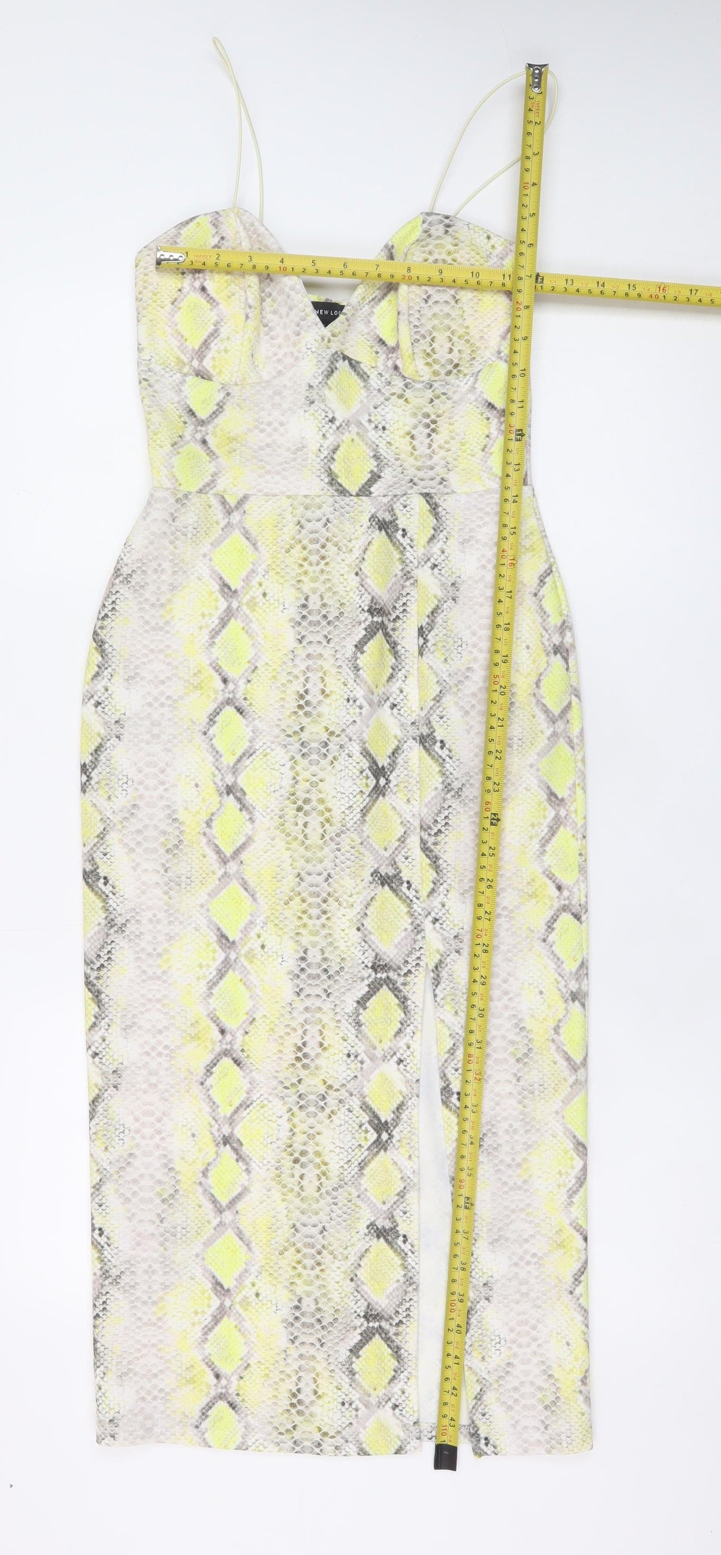 New Look Womens Yellow Snake Print Bodycon Midi Dress Size 10