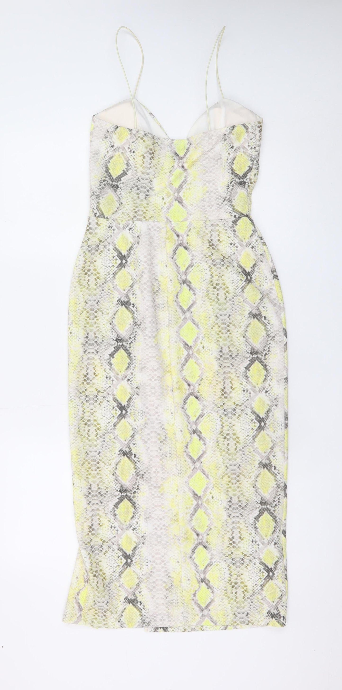New Look Womens Yellow Snake Print Bodycon Midi Dress Size 10