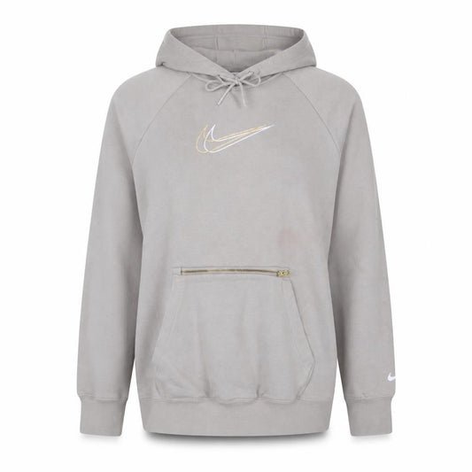 Nike Women’s Beige Oversized Pullover Hoodie Size S Zip Pocket