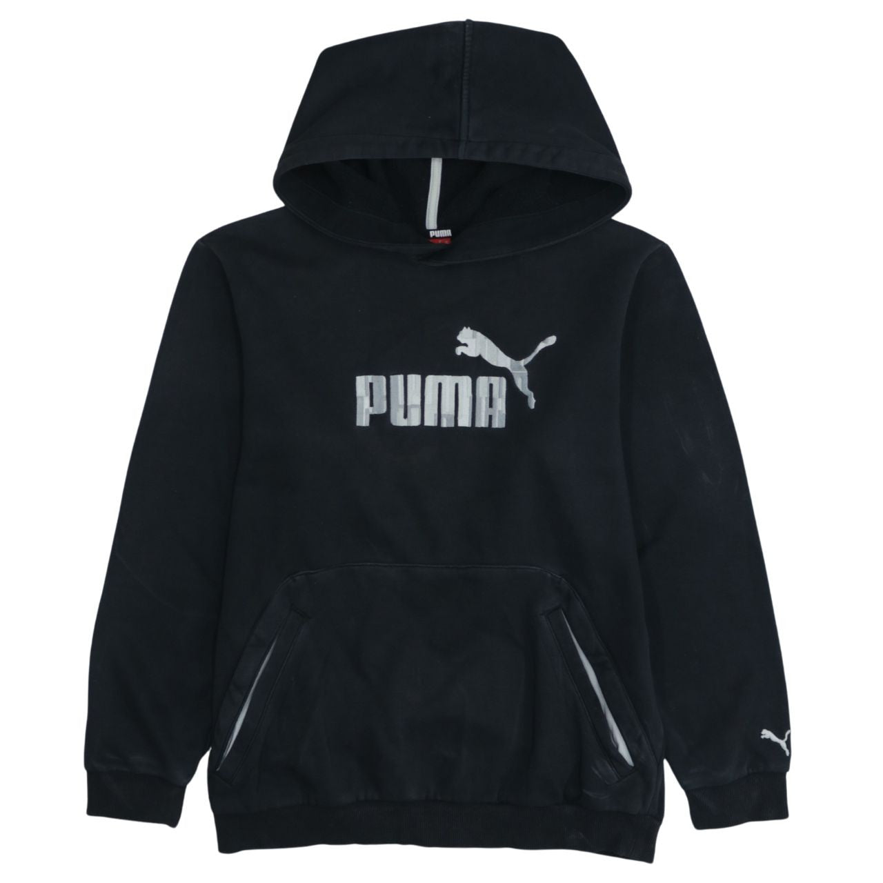 Puma Boys Black XL Pullover Hoodie with Silver Logo Print
