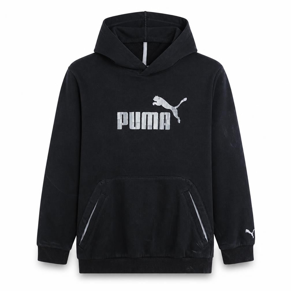 Puma Boys Black XL Pullover Hoodie with Silver Logo Print