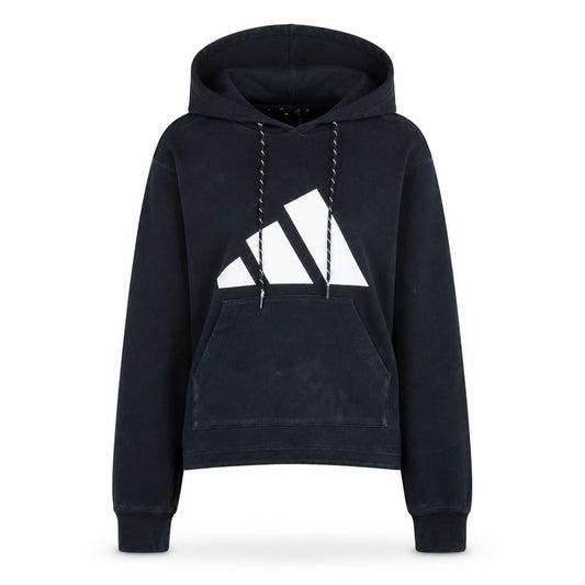 Front view of Adidas women’s black xs pullover hoodie with logo print