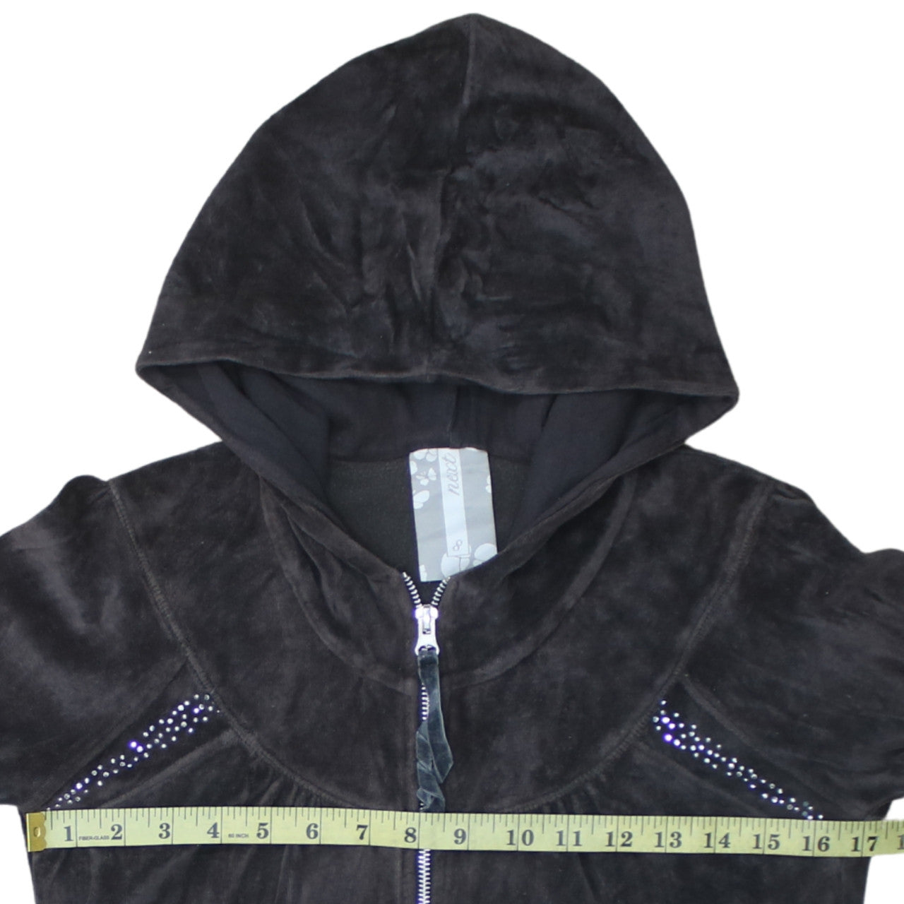 Next Women Black Velour Full Zip Hoodie UK 8 Embellished Detail