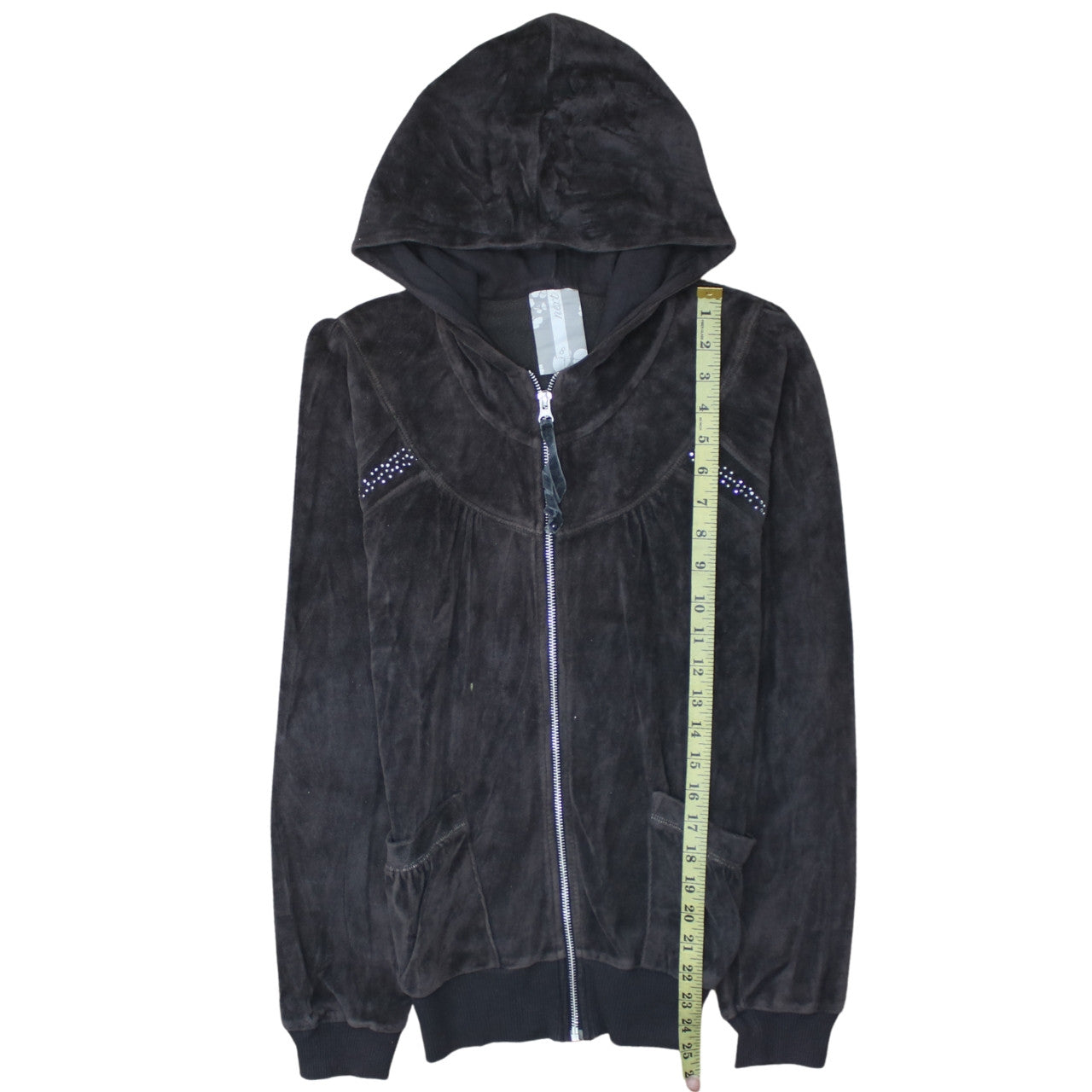 Next Women Black Velour Full Zip Hoodie UK 8 Embellished Detail