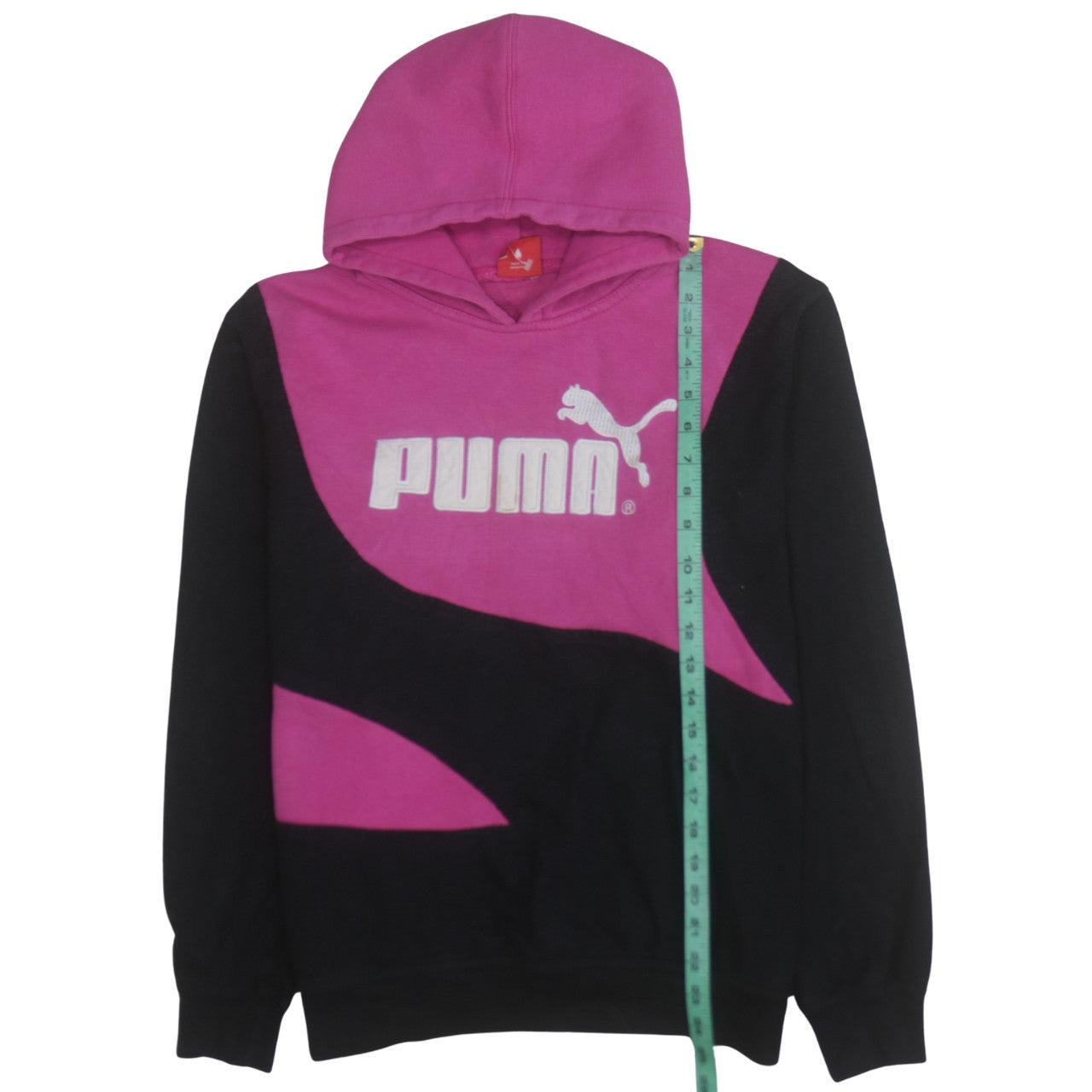 Puma Womens Pink & Black Pullover Hoodie Small Logo Fleece Sweatshirt