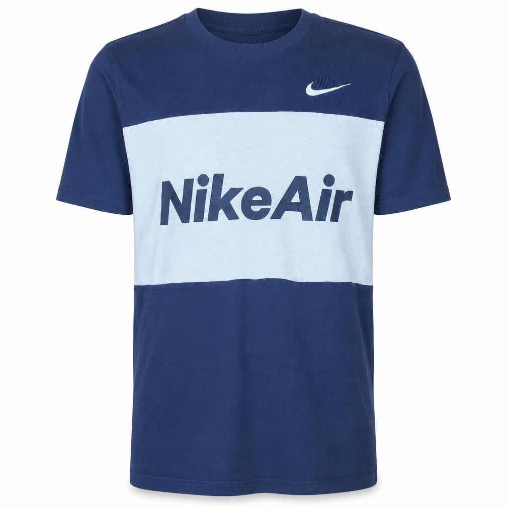Nike Men's Blue Colourblock Air Logo Crew Neck T-Shirt Size M