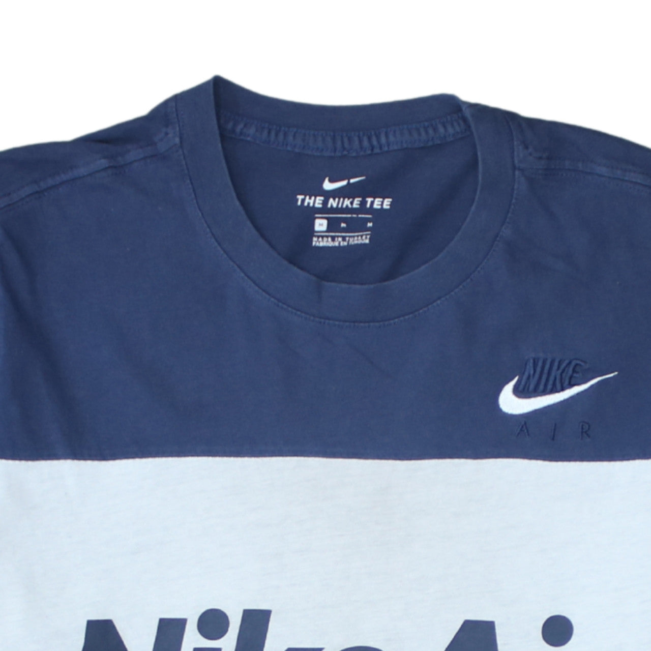 Nike Men's Blue Colourblock Air Logo Crew Neck T-Shirt Size M
