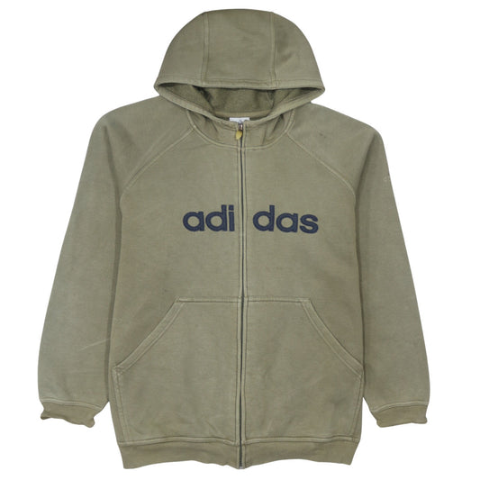 Adidas Men's Beige Full Zip Hoodie L Fleece Logo Sportswear