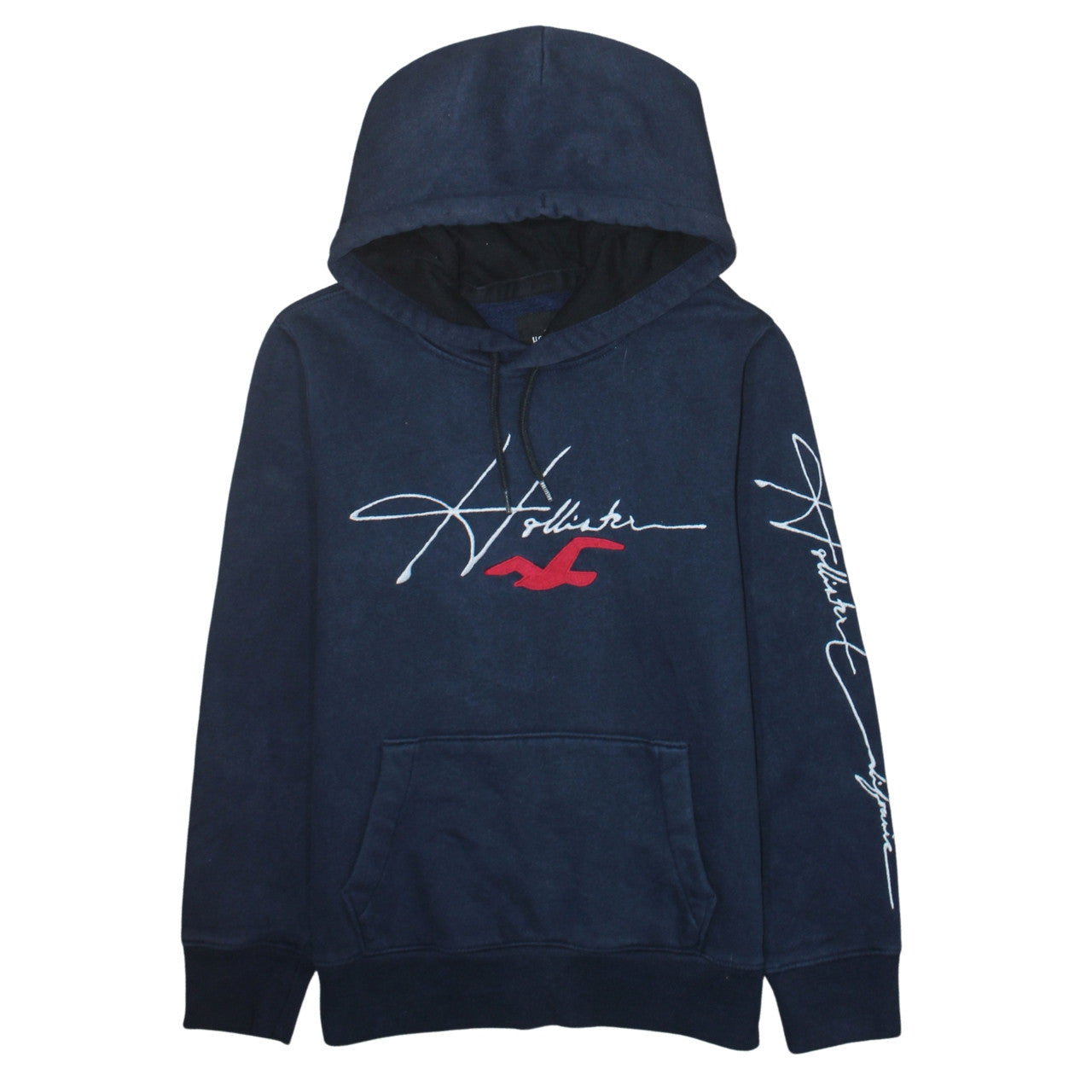 Hollister Womens Navy Blue Pullover Hoodie XS Cotton Blend Logo Must-Have Collection
