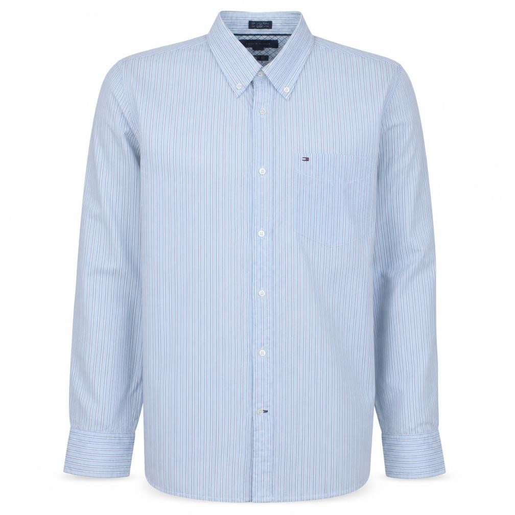 Tommy Hilfiger Men's Blue Striped Button-Down Shirt L 16.5 Custom Fit
