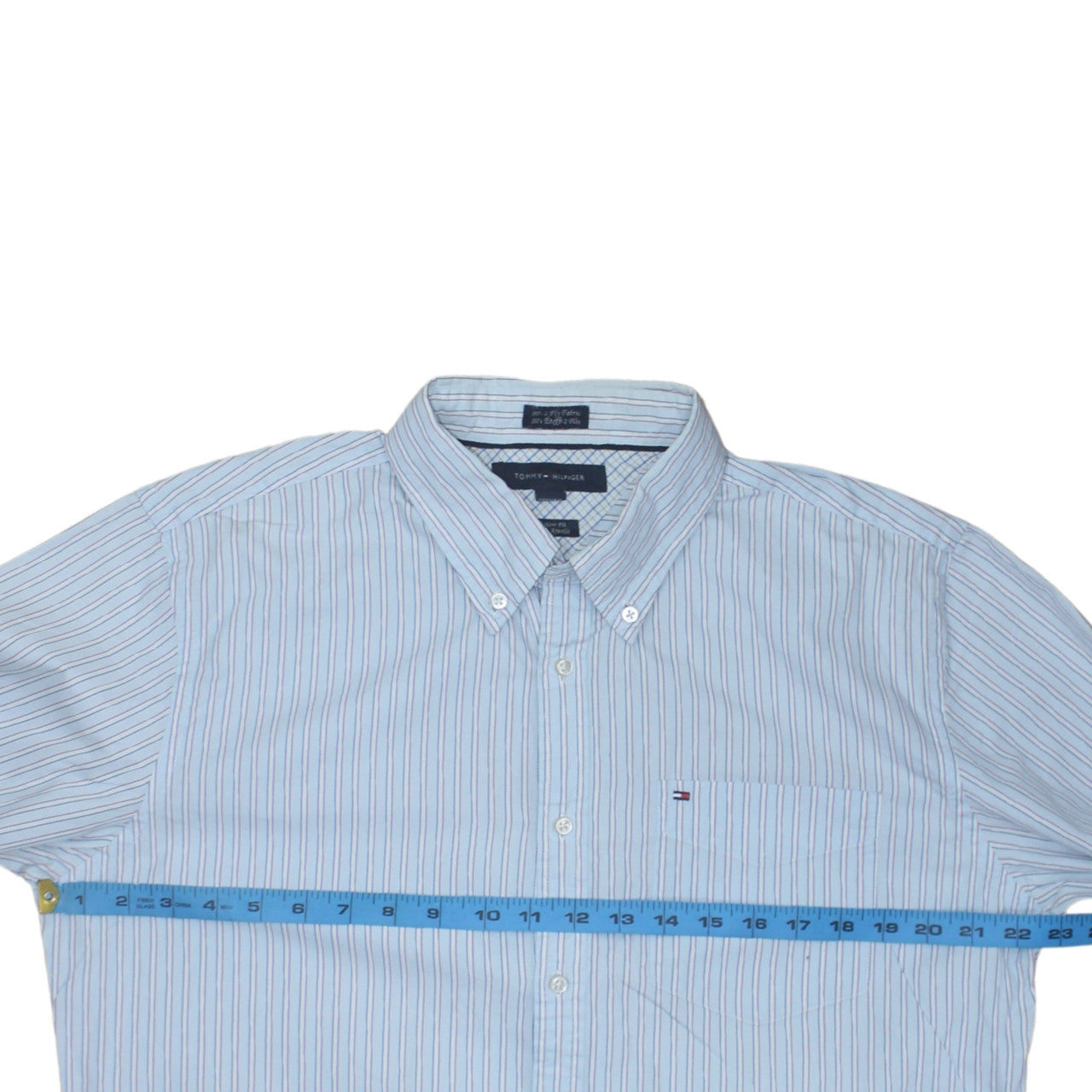 Tommy Hilfiger Men's Blue Striped Button-Down Shirt L 16.5 Custom Fit