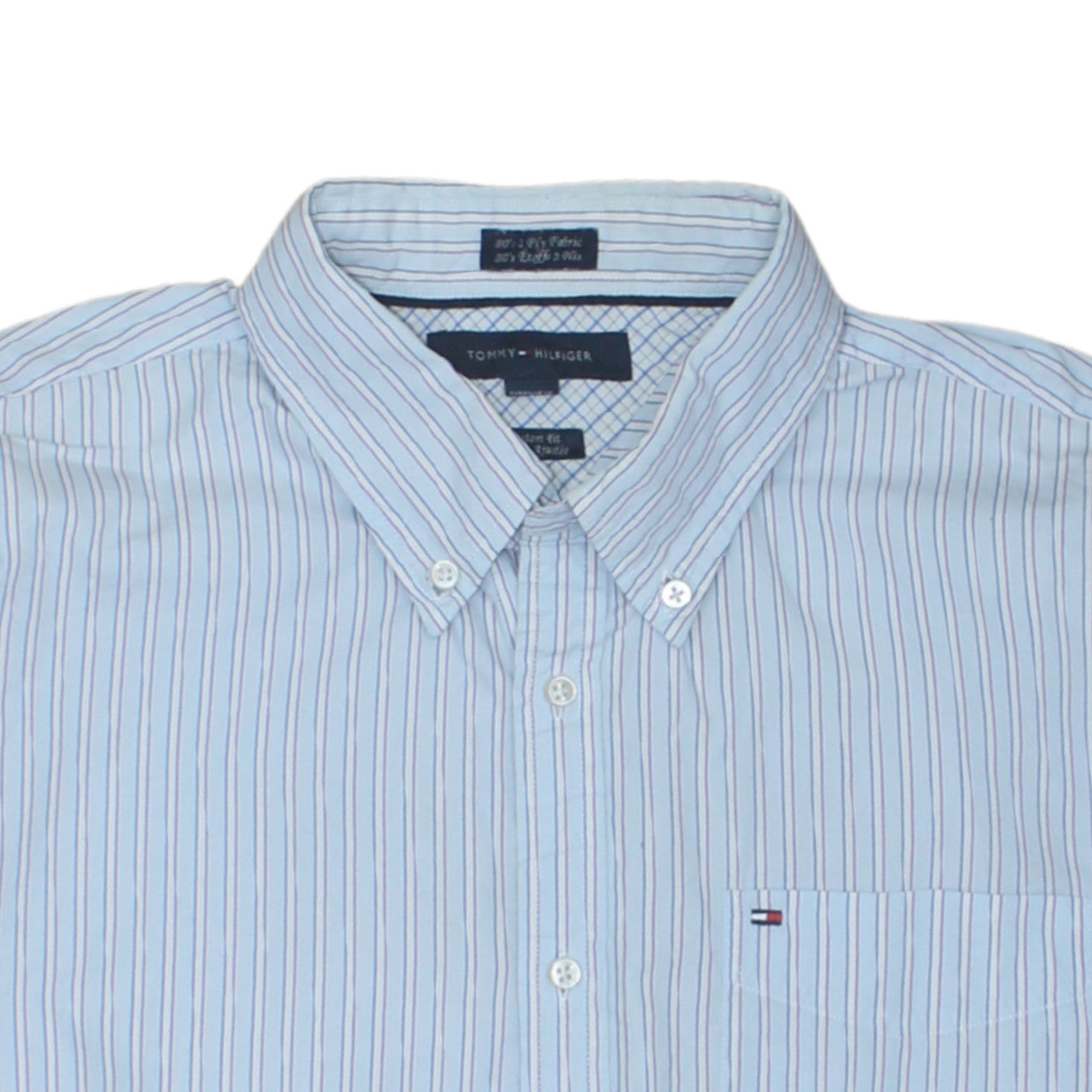 Tommy Hilfiger Men's Blue Striped Button-Down Shirt L 16.5 Custom Fit