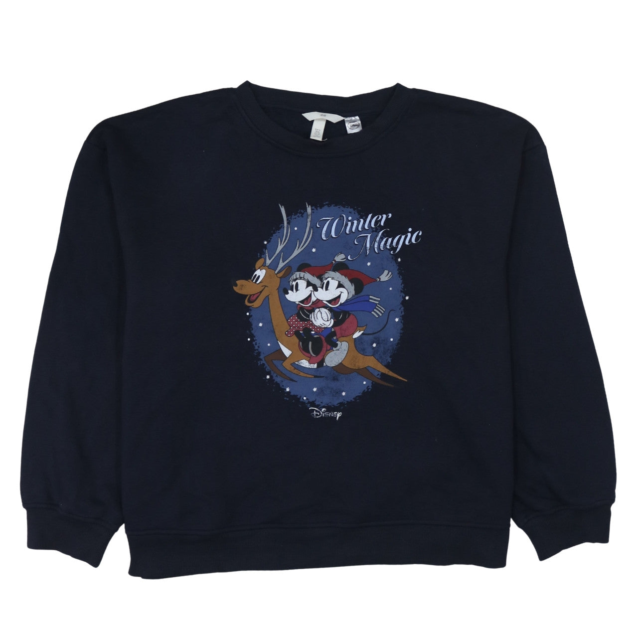 H&M Disney Womens Black XL Pullover Sweatshirt Winter Magic Mickey Minnie Print