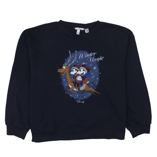 H&M Disney Womens Black XL Pullover Sweatshirt Winter Magic Mickey Minnie Print