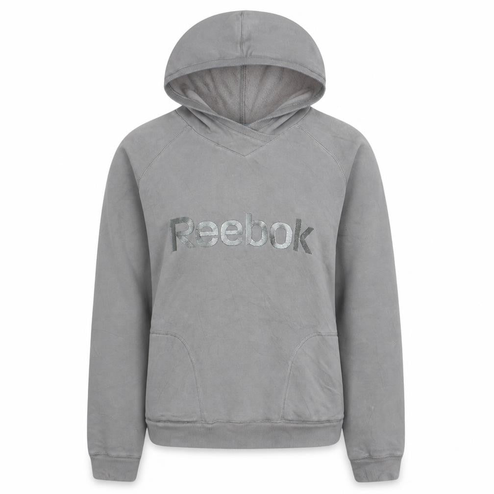 Reebok Women’s Grey Pullover Hoodie Size M Cotton Blend Logo Sweatshirt