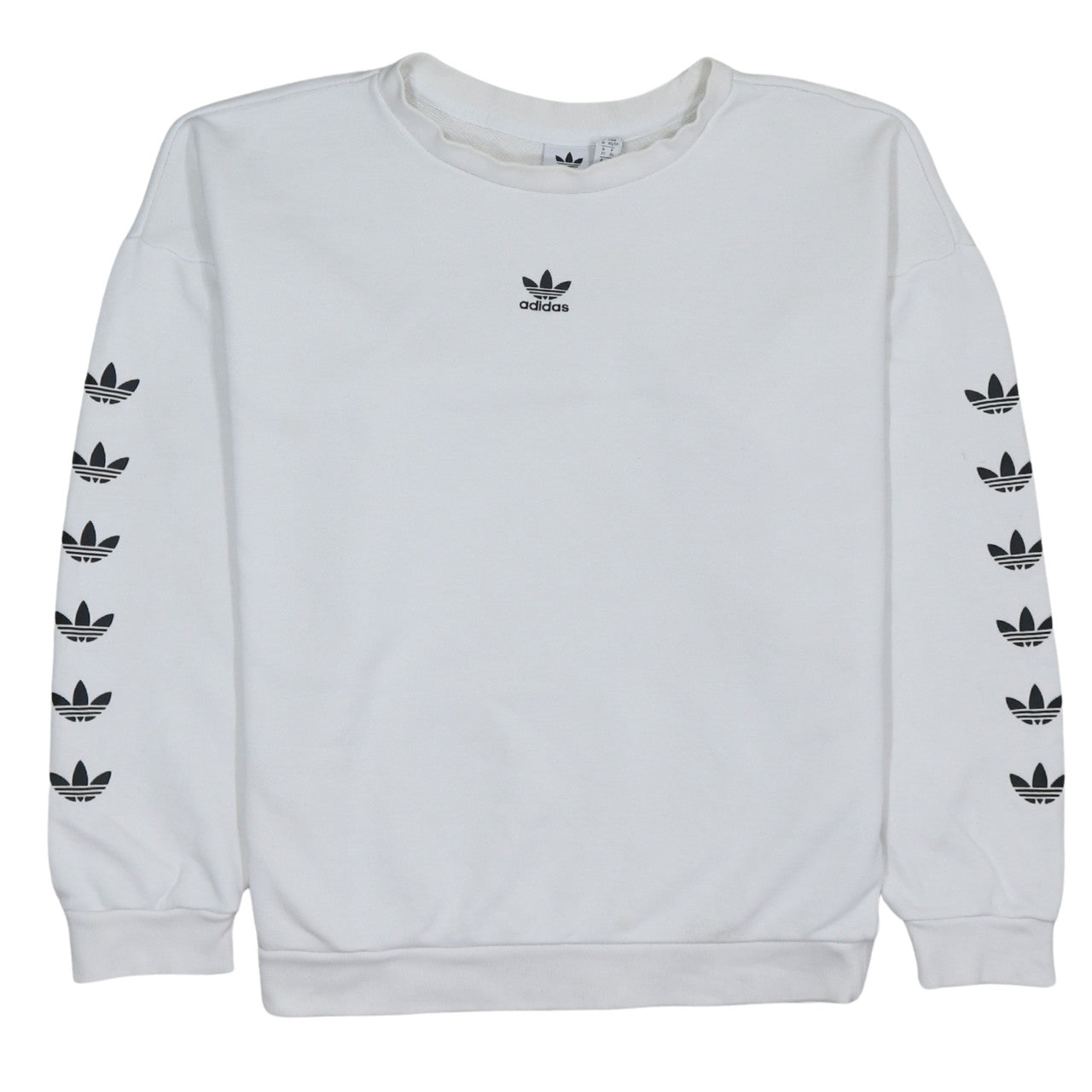 Adidas Women White Crew Neck Long Sleeve Logo Sweatshirt XS