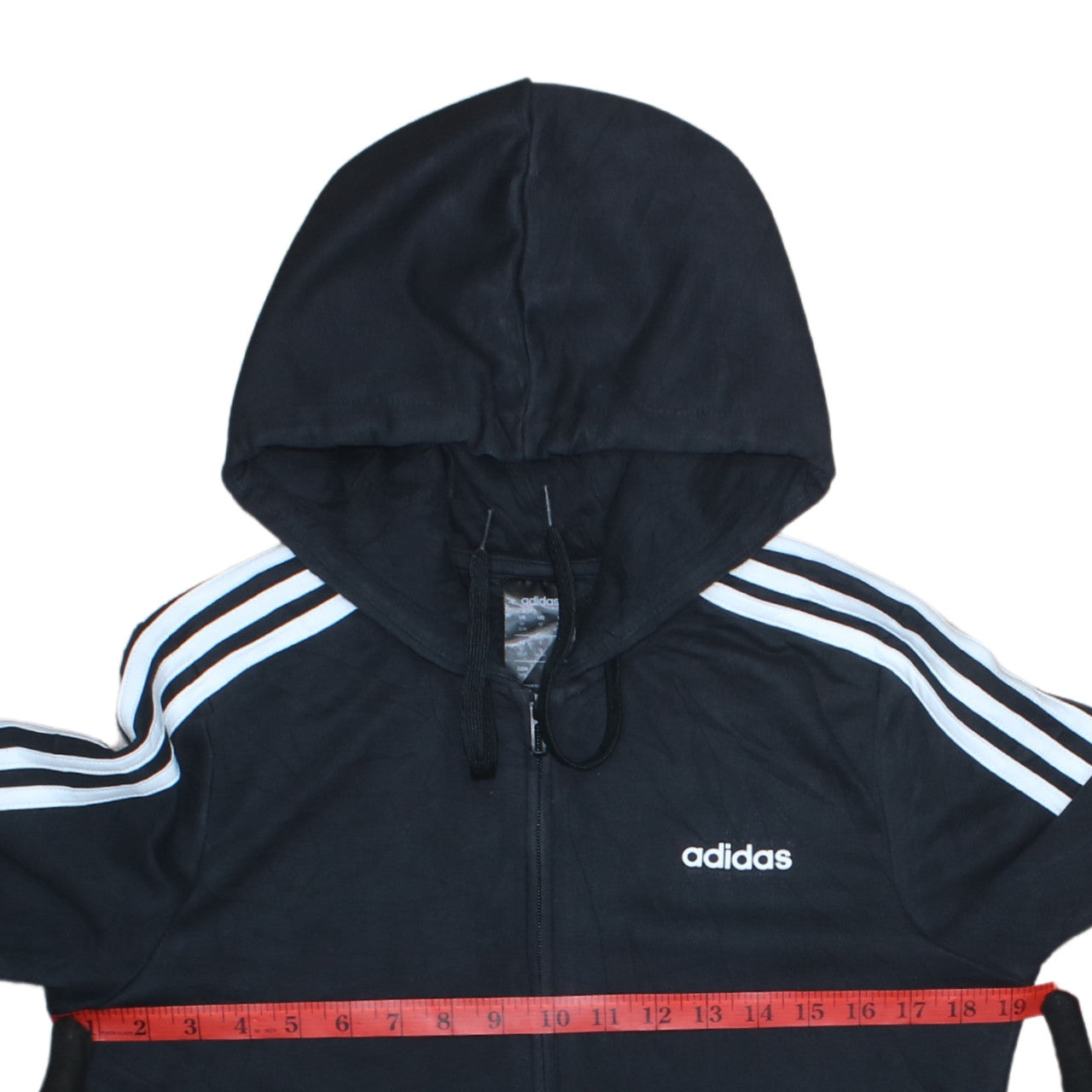 Adidas Womens Black Full Zip Hoodie Size M Classic 3-Stripes Hooded Sweatshirt
