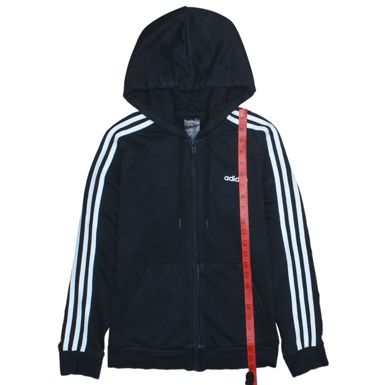 Adidas Womens Black Full Zip Hoodie Size M Classic 3-Stripes Hooded Sweatshirt