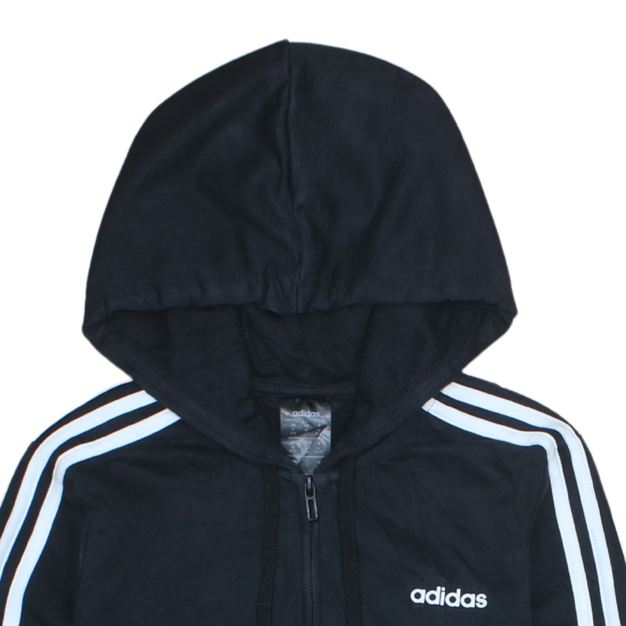 Adidas Womens Black Full Zip Hoodie Size M Classic 3-Stripes Hooded Sweatshirt