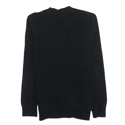Brand and care label for Adidas boys’ black crew neck pullover sweatshirt 13-14 years
