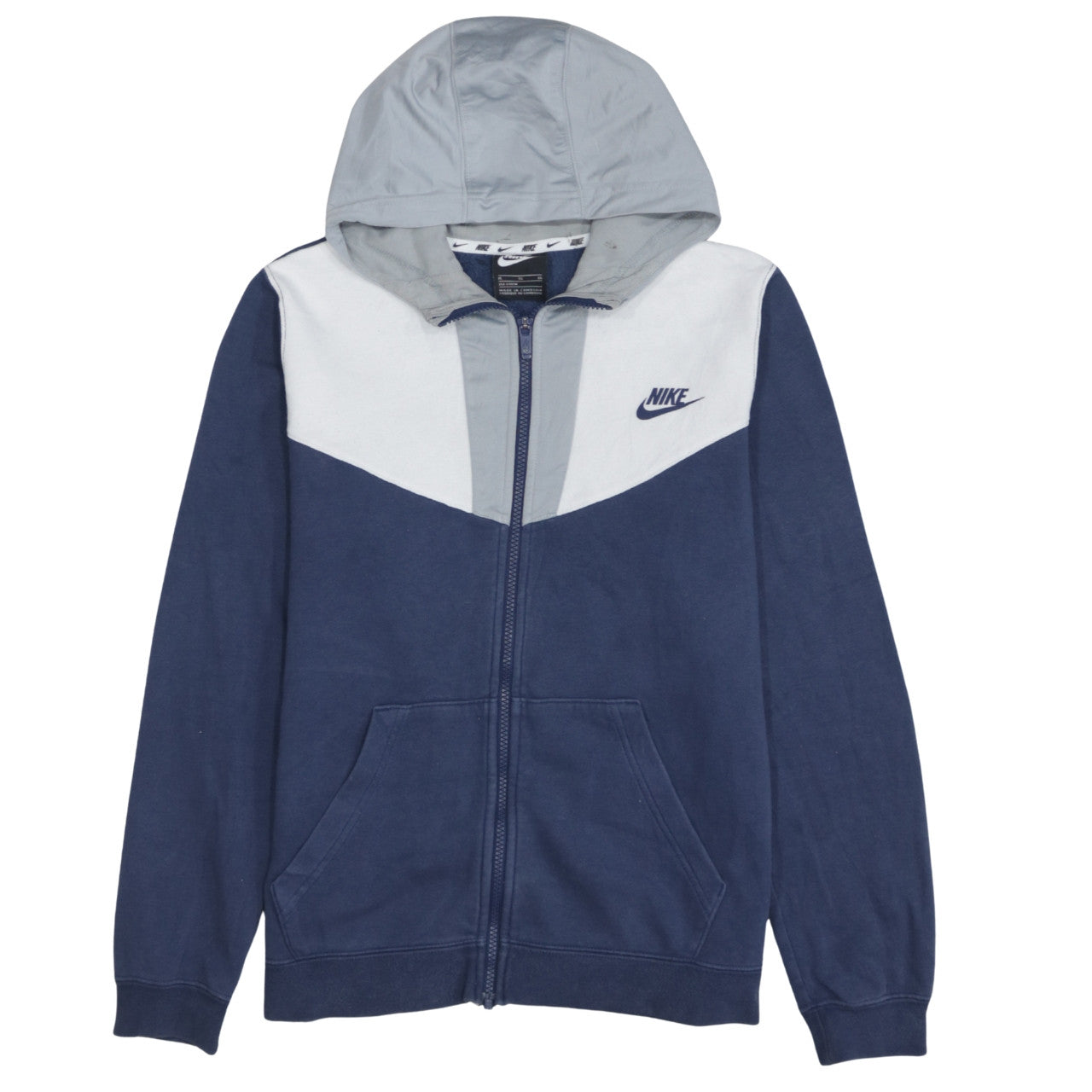 Nike Boys Blue Full Zip Hoodie XL 158-170cm Colourblock Cotton Blend