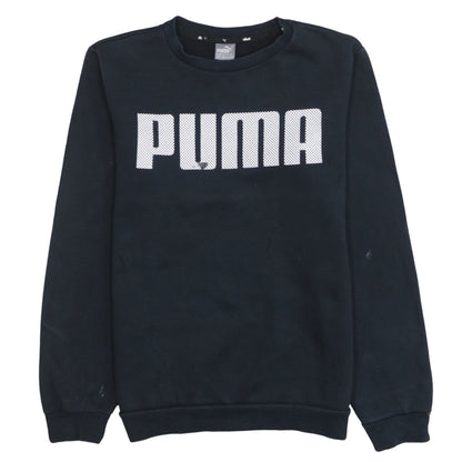 Additional front view of Puma boys’ black crew neck pullover sweatshirt 14-15 years logo fleece