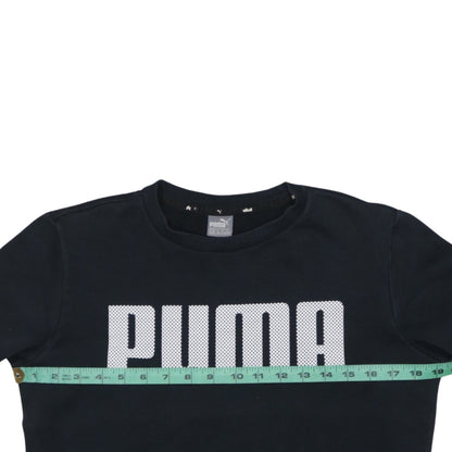Back view of Puma boys’ black crew neck pullover sweatshirt 14-15 years logo fleece