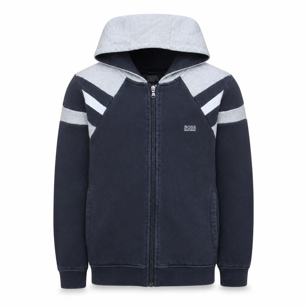 Hugo Boss Boys Navy & Grey Full Zip Hoodie Size 14 Years Classic Fit