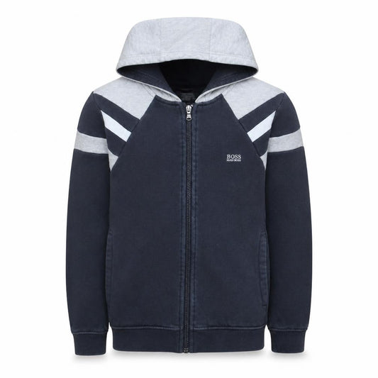 Hugo Boss Boys Navy & Grey Full Zip Hoodie Size 14 Years Classic Fit