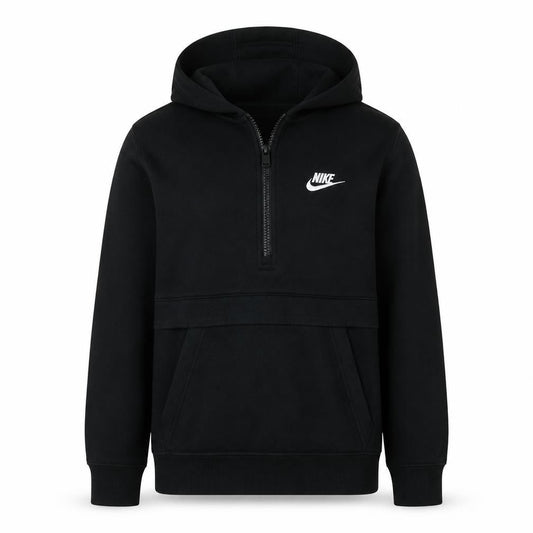 Front view of Nike boys’ black 1/2 zip hoodie standard fit, size L, 147-158cm