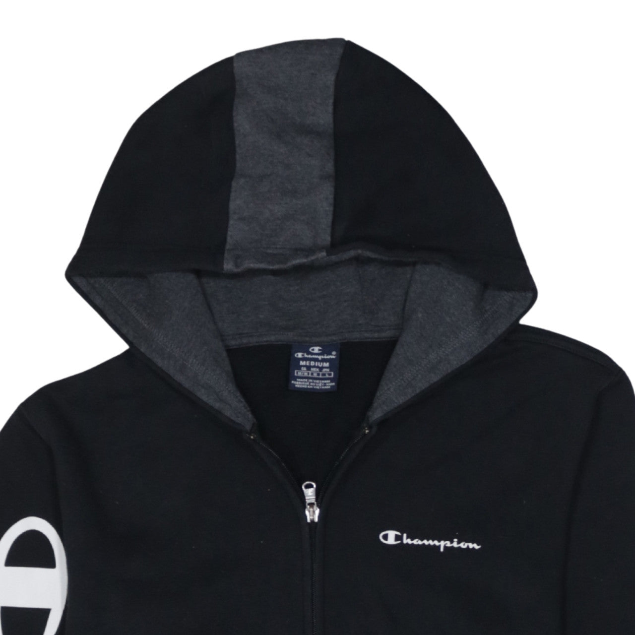 Champion Men's Black Medium Full Zip Hoodie Logo Fleece
